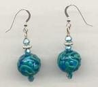 Aqua Green Lace Scroll 14mm Murano Glass Earring